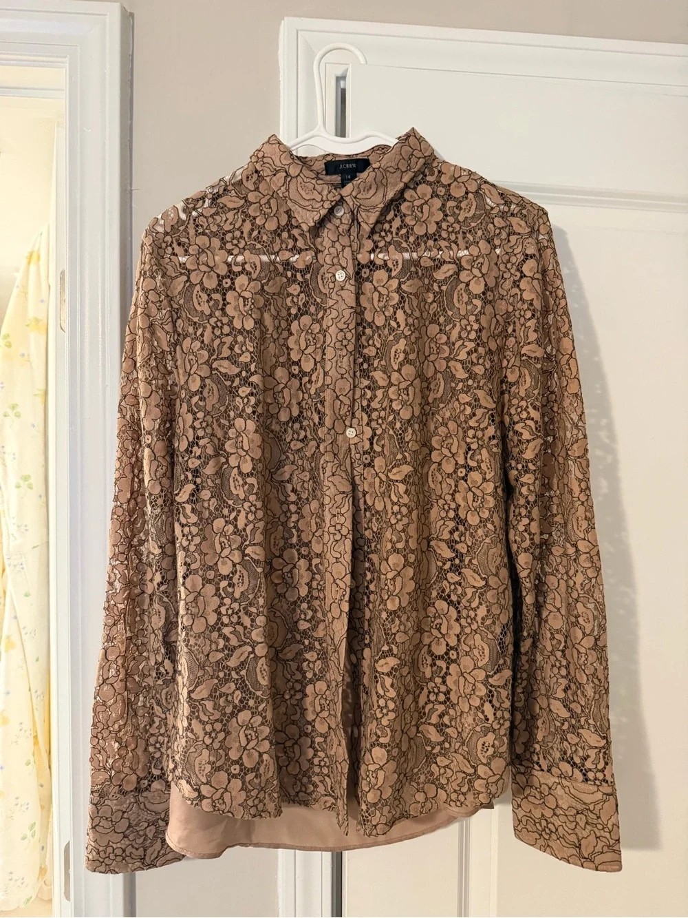 J. Crew Taupe Floral Lace Button-Down Shirt